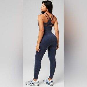 Fabletics & Yitty Deep Navy Sparkle Seamless Jumpsuit | New | Metallic Blue | S